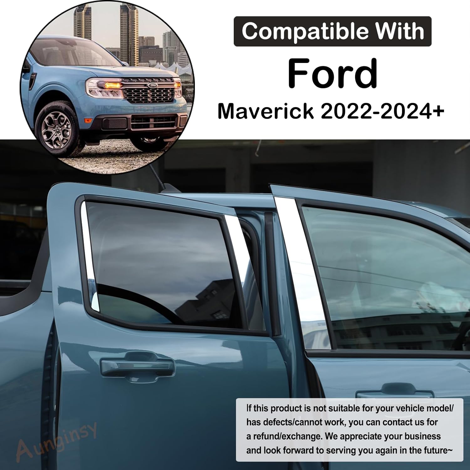Car Door Window Centerpillar Molding Trim Cover Compatible with Ford Maverick 2022 2023 Car Exterior Side Door Window Center Pillar Post Molding Decorative Panel Protection Stainless Steel Accessories