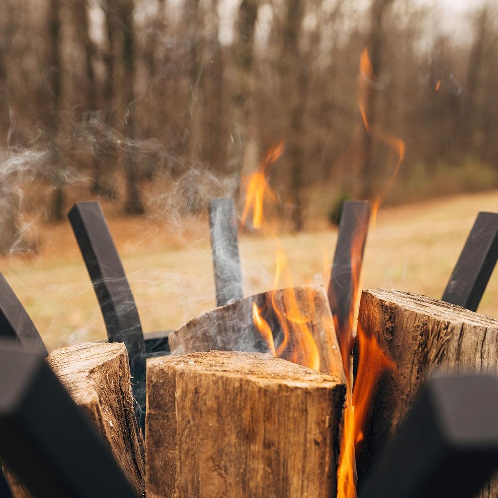 Ash & Ember High Efficiency Fire Pit Basket, Self-Feeding Grate for Larger Flames with Fewer Logs, Self-Tending Outdoor Fire Pit Grate, Thick Solid Steel Construction with Heat-Resistant Paint