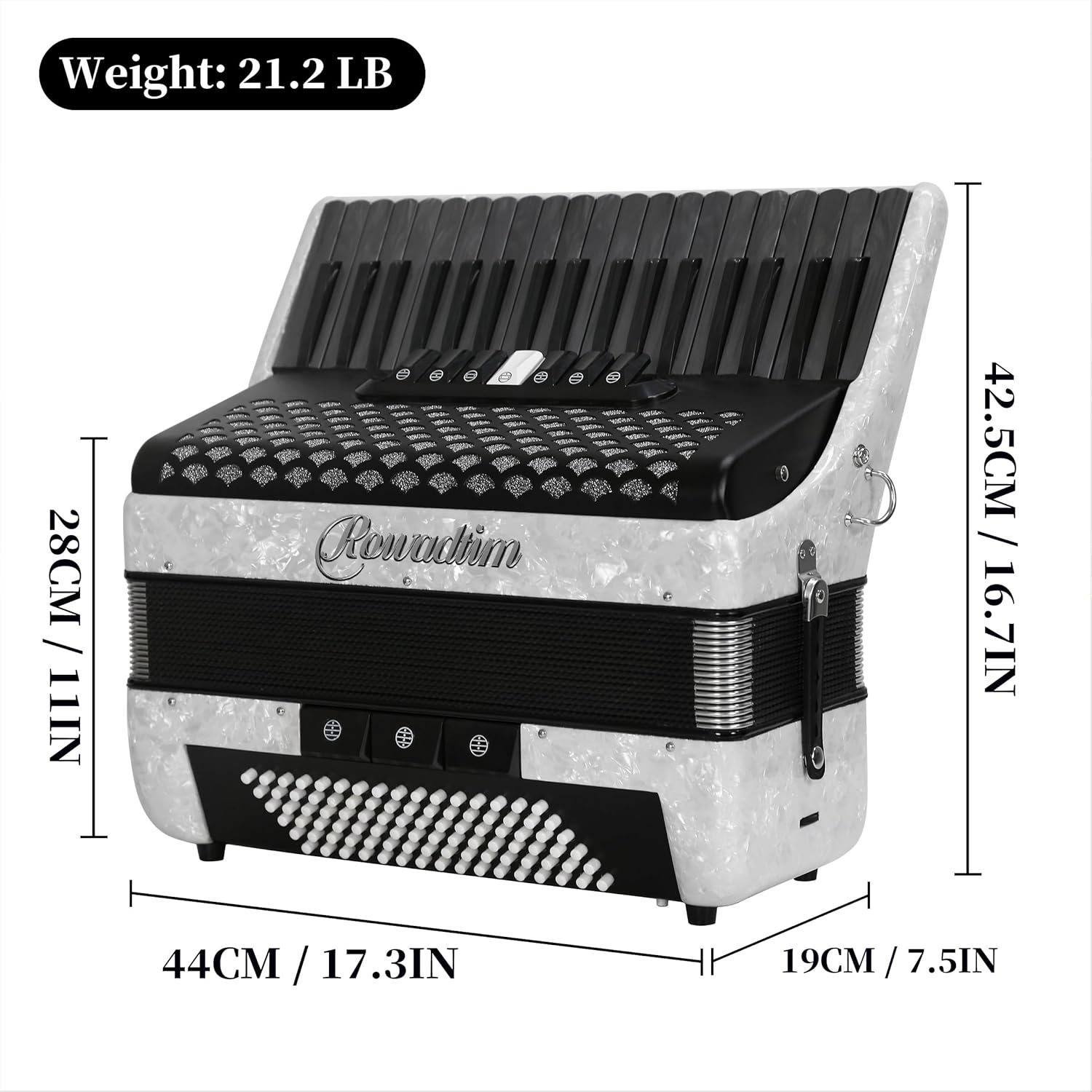 Accordion - 37 Key 96 Bass Professional Model for Beginners to Advanced Players, Includes Adjustable Strap & Backpack – Ideal for Classes, Practice & Live Performance (White)