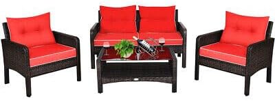TM Replacement for/Fits 4PCS Patio Rattan Furniture Set Coffee Table Loveseat Sofa W/Red Cushion Outdoor Size : 28