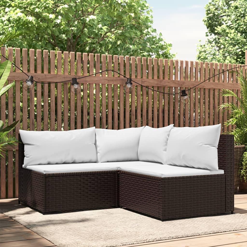 Patio Furniture, 3 Piece Patio Lounge Set with Cushions Brown Poly Rattan