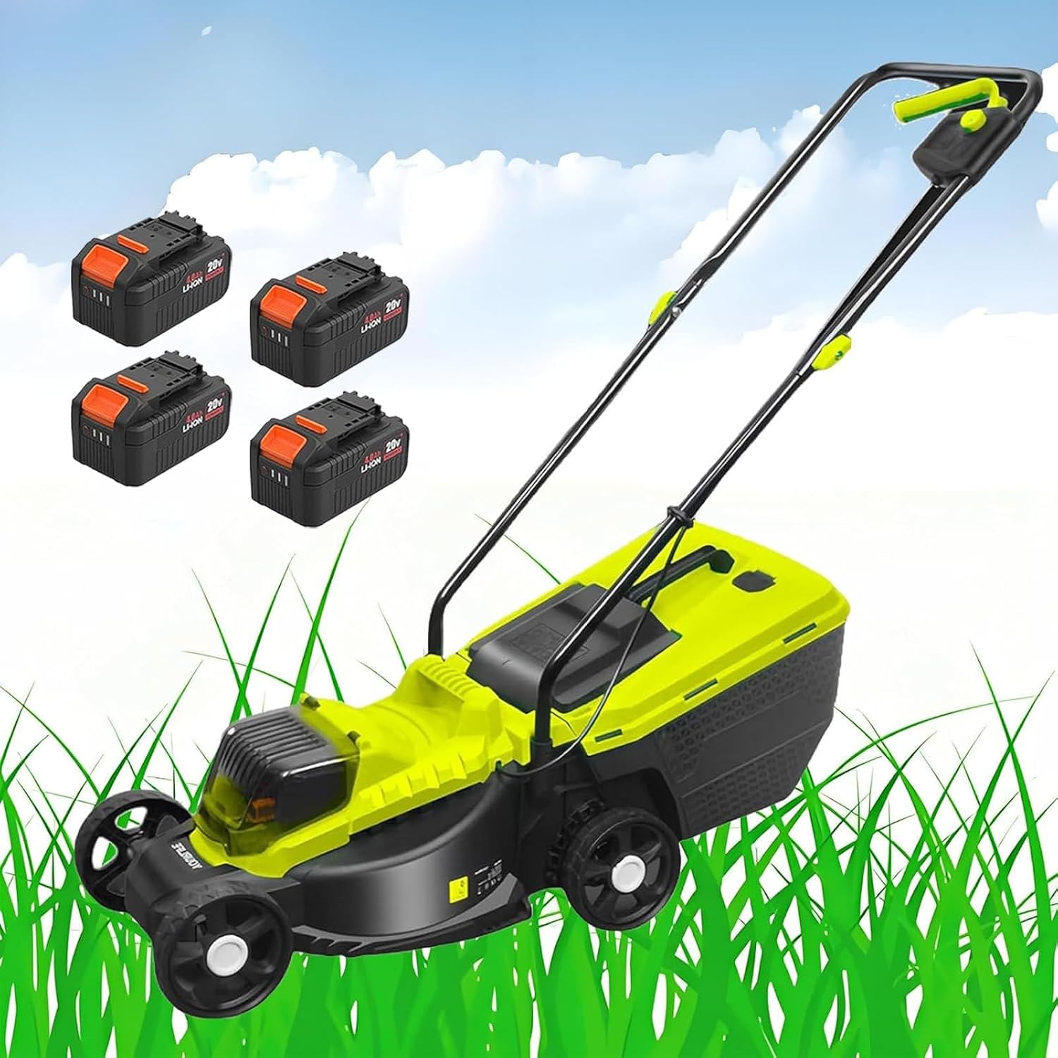 Electric Push Lawn Mower - 1600W 40V Cordless Push Mower with 4000mAh Battery and Fast Charger Included - Battery Operated Push Lawn Mowers with Bagger, 3400RPM Brushless Motor,Battery*4
