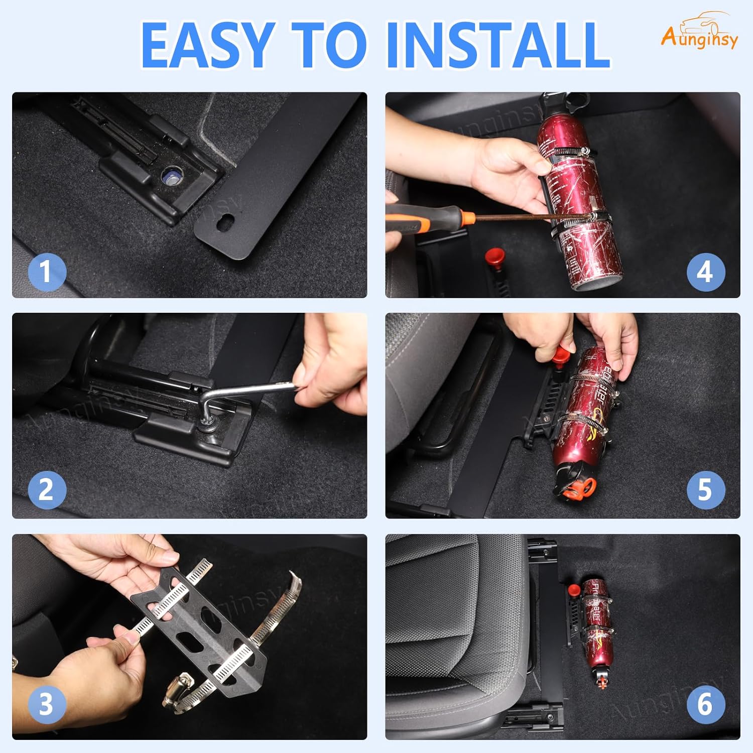 Car Co-Pilot Under Seat Quick Release Roll Bar Fire Extinguisher Mount Bracket Compatible with Subaru Crosstrek 2024 2025+, Adjustable 2 Clamps Fire Extinguisher Bottle Tie Holder Billet Accessories