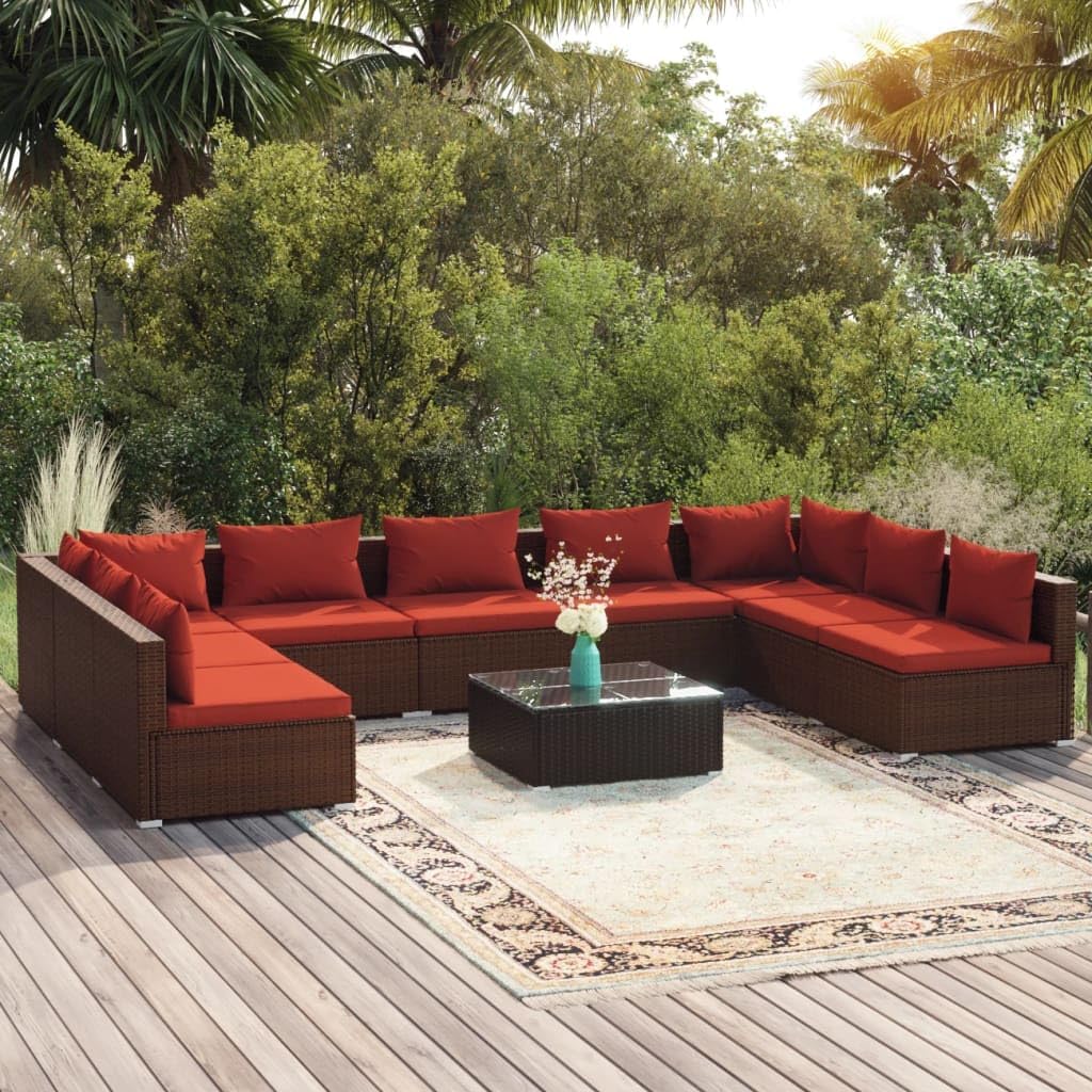 10 Piece Patio Lounge Set with Cushions Poly Rattan Brown,Versatile Modular Patio Lounge Set with Cushions for Outdoor Relaxation Patio Furniture Sets, Outdoor Furniture Sets
