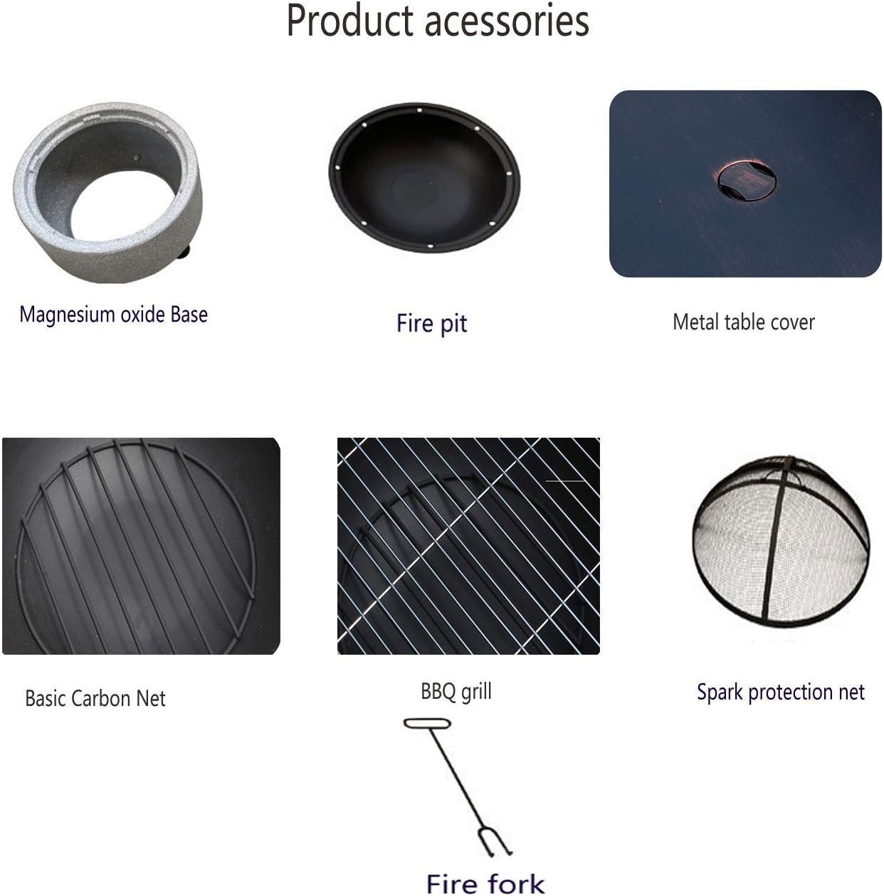 Garden Fire Pit Grill Bowl Grill Barbecue Rack Fire Pits for Garden,Large Wood Burning, with Grill and Lid Cast Iron BBQ Fire Bowl Cover 60Cm Camping Spark Guard Firepit Outdoor Fire Pits