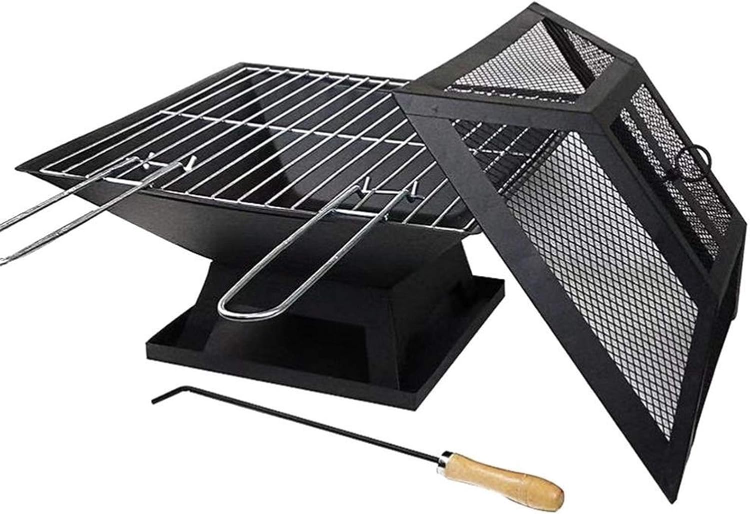 Stainless Steel Outdoor Fire Pit BBQ Grill Firepit Garden Portable Barbecue Patio Table Charcoal Square Heating Stove Courtyard