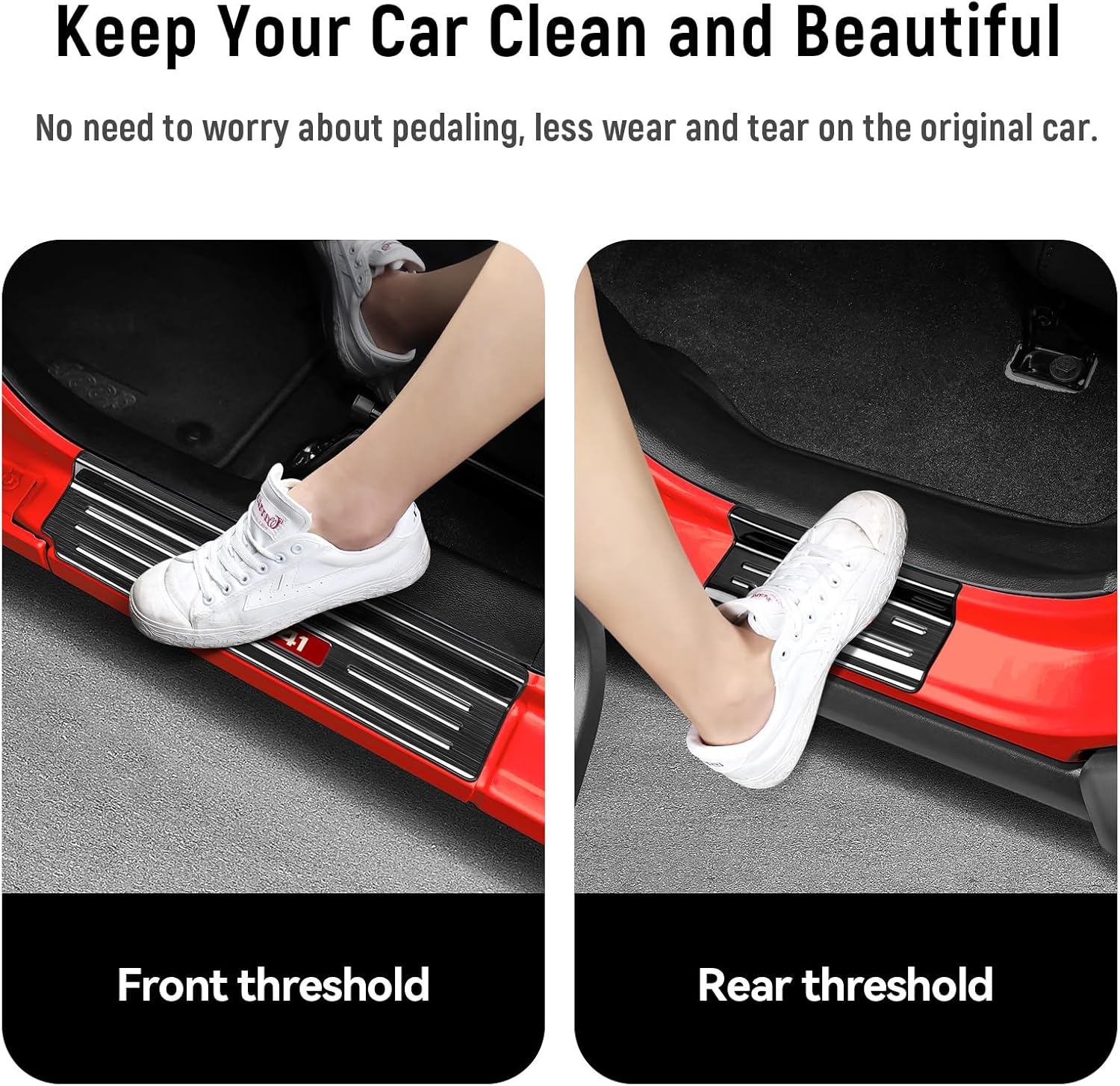 4PCS Door Sill Guards for Jeep 2018-2025 Wrangler JL JLU & 2020-2025 Gladiator JT Accessories Stainless Steel Material Red Trim Door Sill Protector Black Brushed Front Rear Door Entry Guard