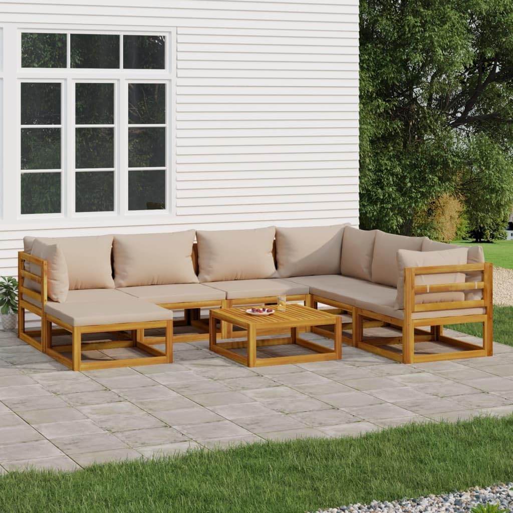 8 Piece Patio Lounge Set with Taupe Cushions Solid Wood,Acacia Wood Patio Lounge Set Durable and Versatile Outdoor Furniture Patio Furniture, Outdoor Furniture Sets
