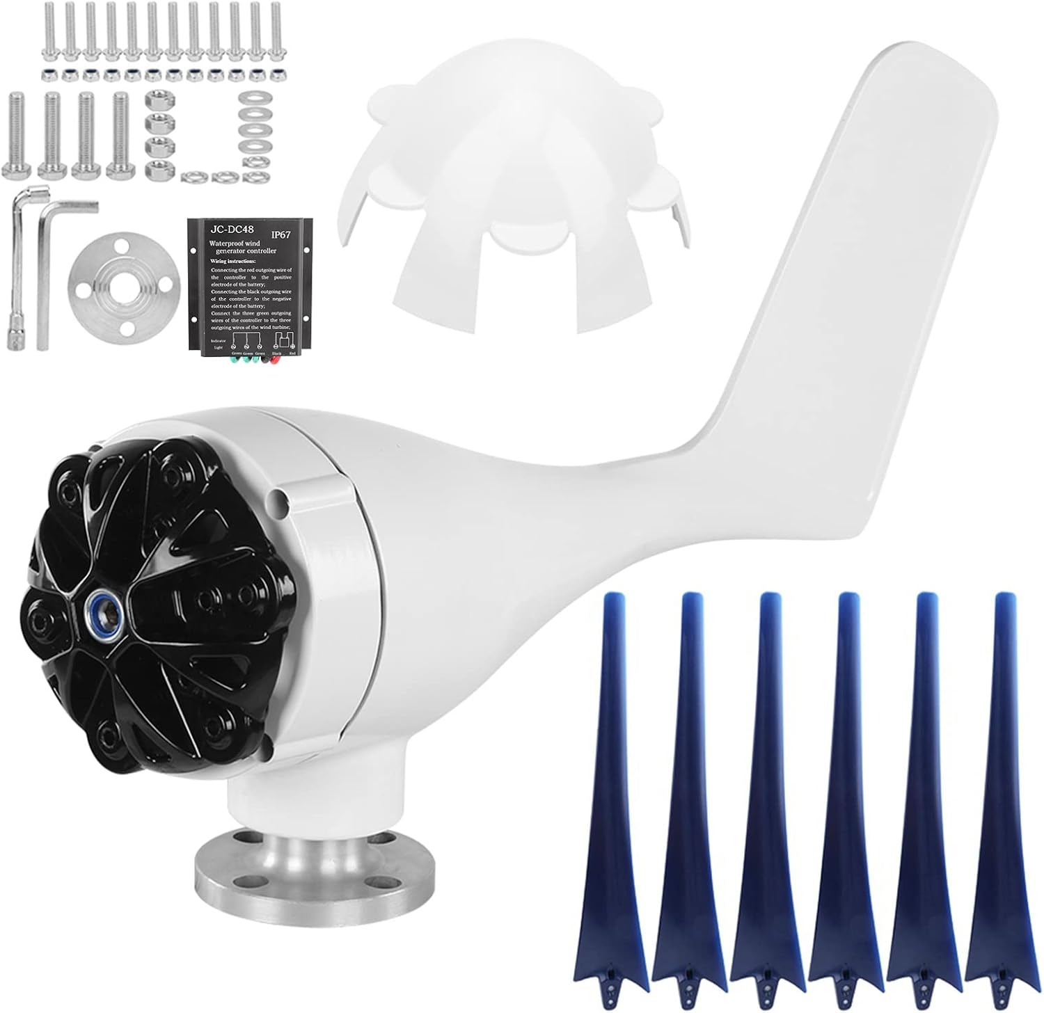 ViaGasaFamido Wind Turbine 800W 12V/24V/48V Windmill Generator Kit - 6 Blade Wind Controller for Boats, Terraces, Cabins or Home (Blue, 48V)