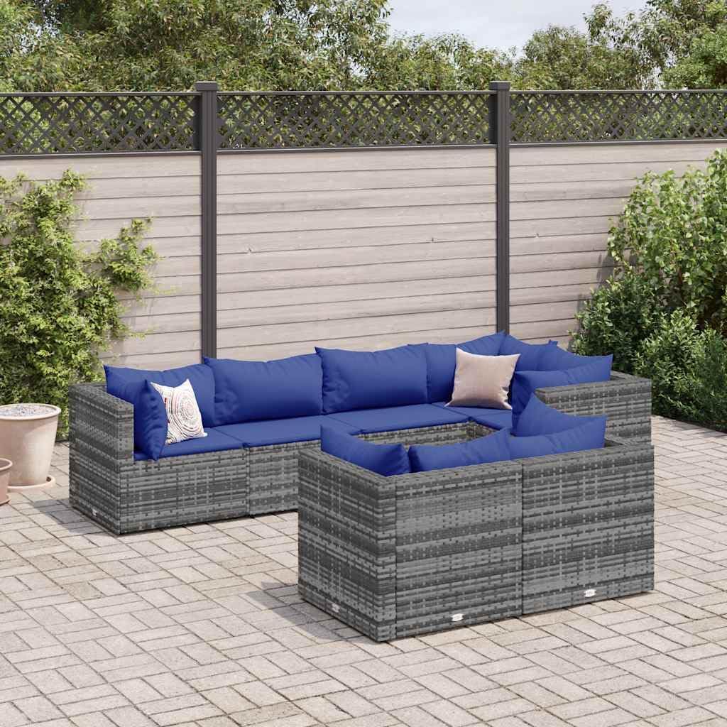 7 Piece Patio Lounge Set with Cushions Gray Poly Rattan,Outdoor Garden Lounge Sofa Set with PE Rattan and Comfortable Cushions for Patio, Backyard Patio Furniture Sets, Outdoor Furniture Sets