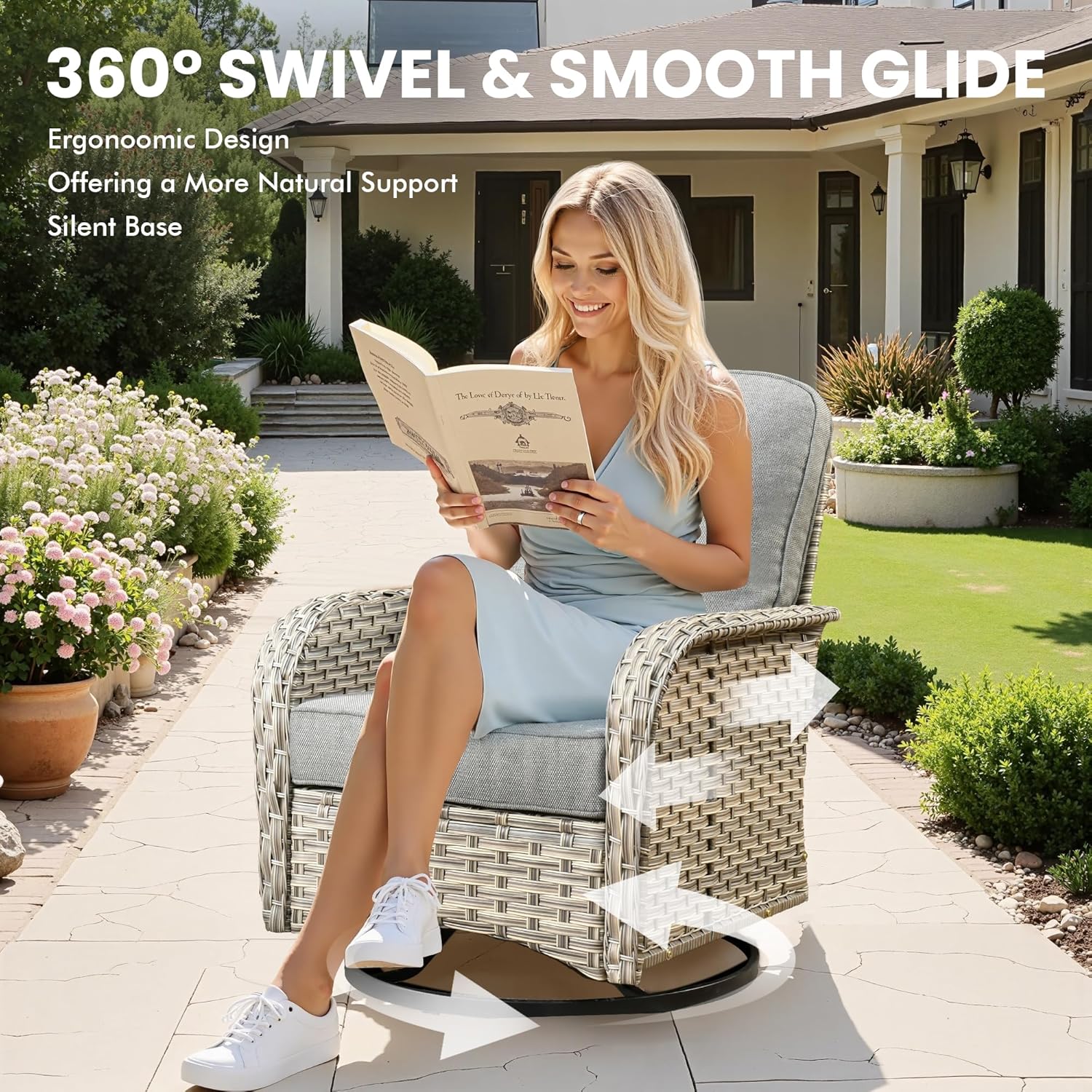 Outdoor Sectional Patio Furniture Set with Fire Pit Table and Swivel Rocking Chairs,11 Pieces Wicker Conversation Sets L Shaped Couch Out Door Sofa Outside Furniture for Garden Deck Yard,Dark Grey