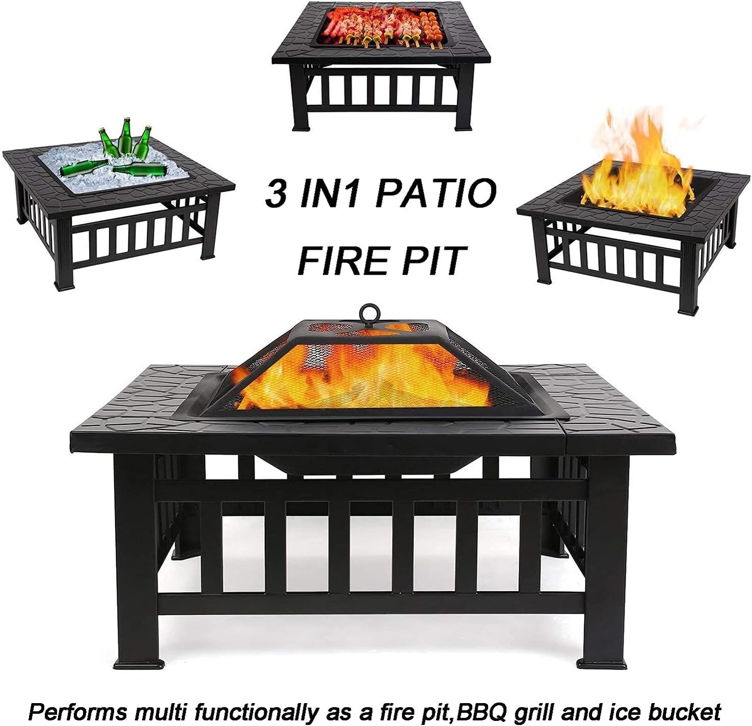Garden Fire Pit Grill Bowl Grill Barbecue Rack Fire Pit Wood-Burning fire Pit, 31-inch Outdoor fire Pit, Steel Grill fire Pit Bowl, Courtyard Backyard Garden fire Pit