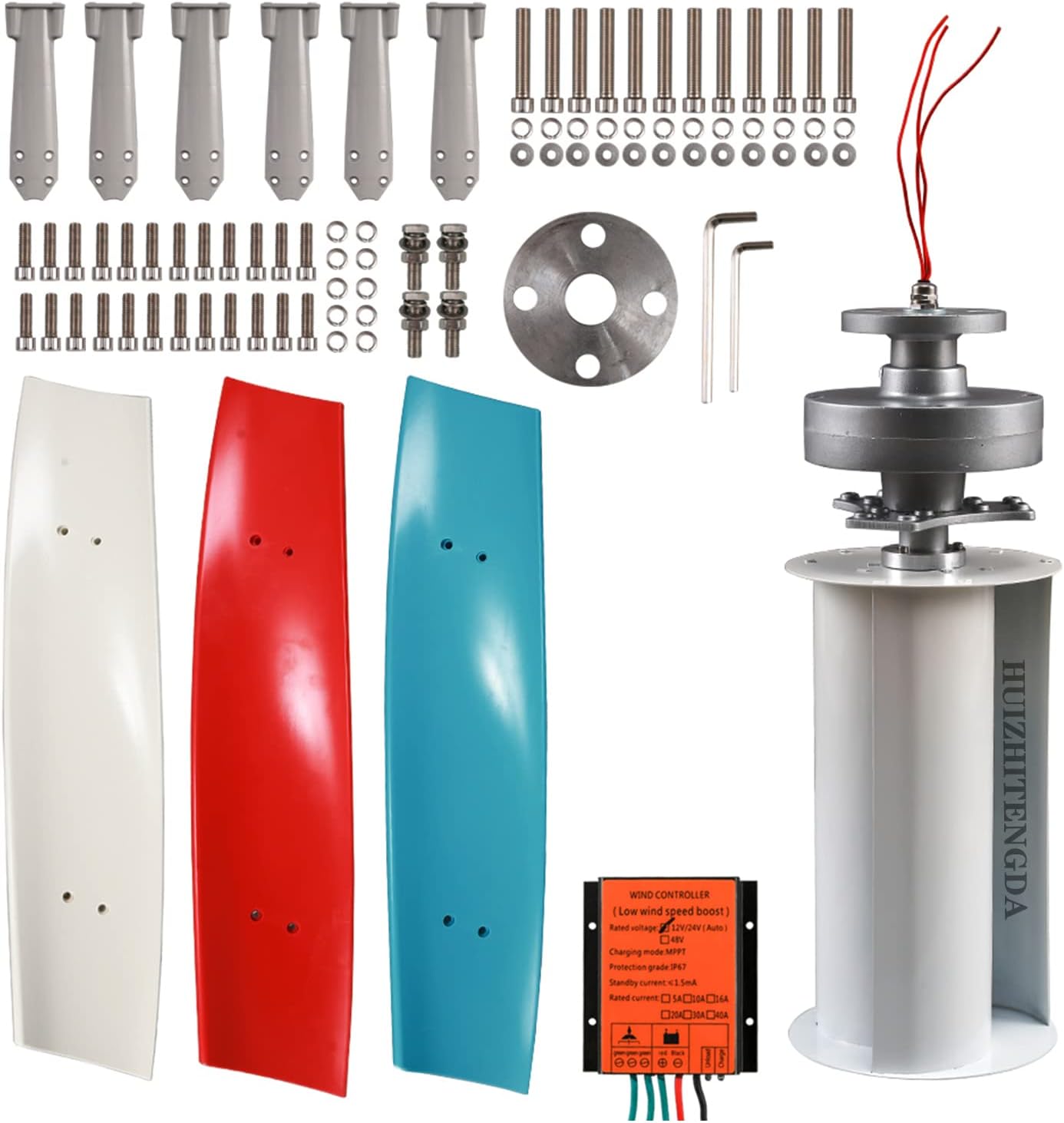 12V 24V 48V No Noise Vertical Wind Turbine Generator, 8000W 12V 24V 48V 3 Phase with 3 Blades Portable Wind Turbine for Home Or Streetlight Projects