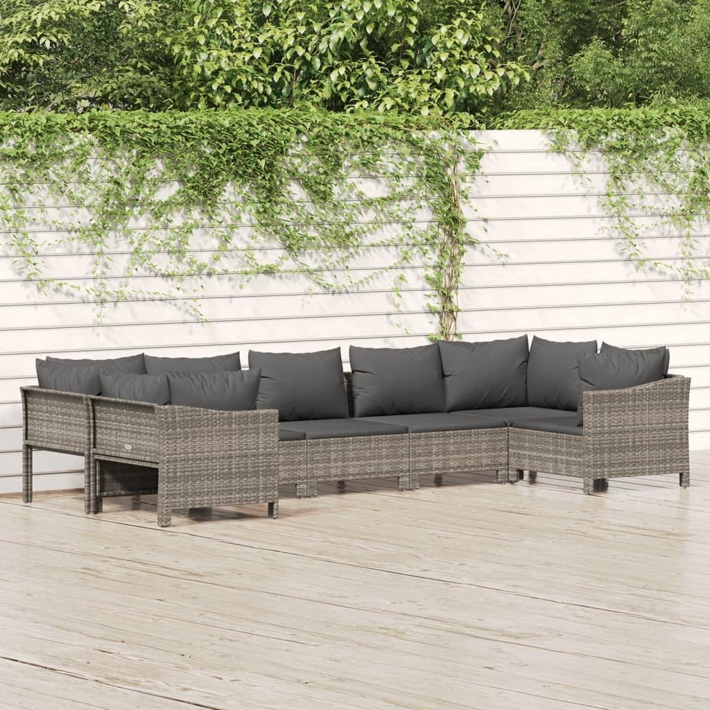 7 Piece Patio Lounge Set with Cushions Gray Poly Rattan,Modern Outdoor Patio Lounge Set: Comfortable Rattan Sofa with Thick Cushions Furniture Sets for Patio, Lawn & Garden