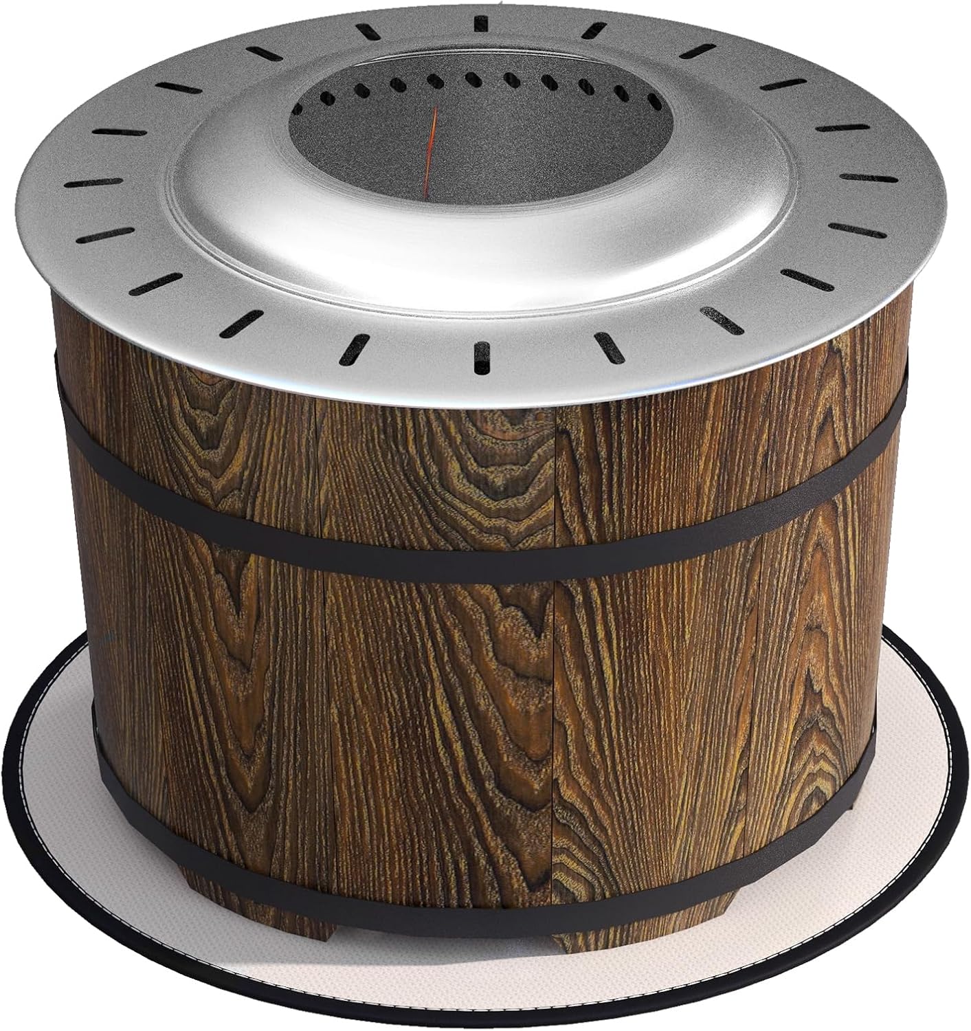 Smokeless Fire Pit with Fireproof Mat, Brown 20 Inch Portable Wood Burning Firepit for Outdoor, Barrel Style Camping Stove for Backyard Patio & Picnic Gatherings, Patio Stove for Garden BBQ & Bonfire