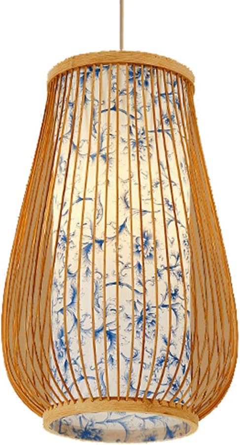 RCIDOS with Printed Creative Pendant Lights Bamboo Wicker Pendant Lighting Fixture Lantern Art Hanging Lamp in Rattan 1 Light Chinese Style Ceiling Lamp Chandelier for Coastal Rustic Farmhouse Café