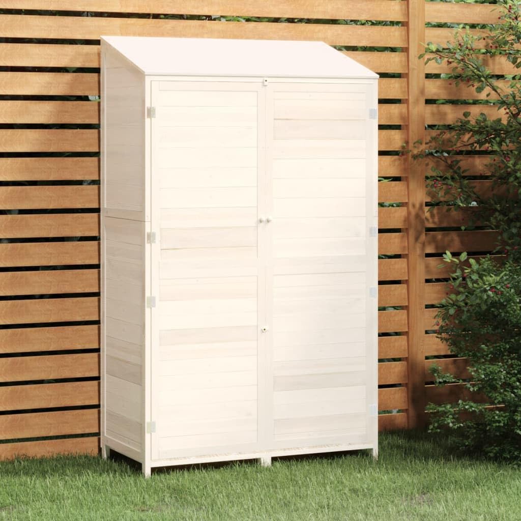 Rustic Solid Wood Garden Shed for Outdoor Storage, Fir Wood Tool Shed with Flap Closure and Natural Finish White, 40.2 x 40.2 x 68.7 in