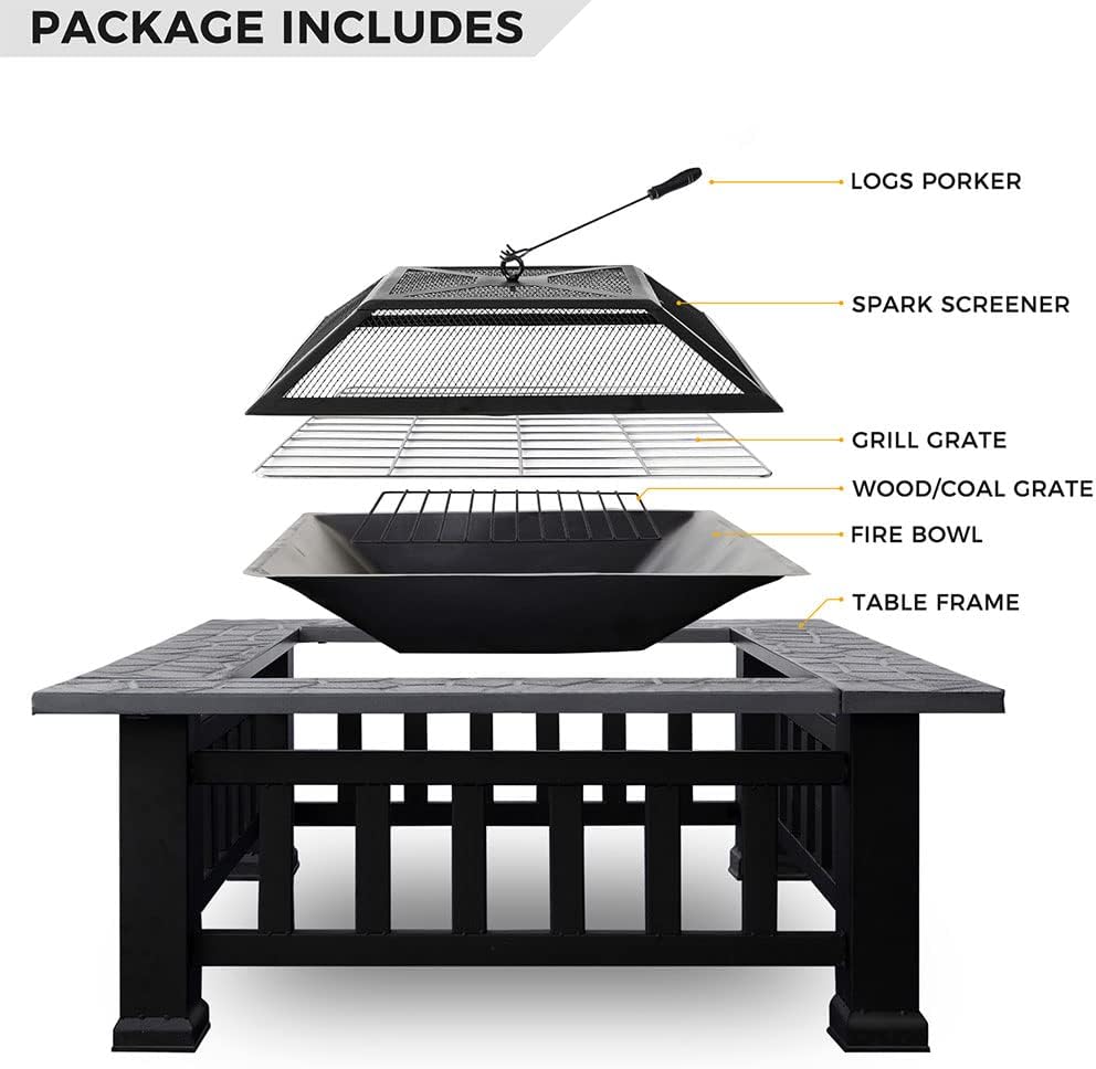 32'' Propane Fire Pit Table, Heavy Duty 3 in 1 Metal 40,000 BTU Square Patio Firepit Table Heating Gas Fireplaces ​Outdoor Heaters for Garden, Patio, Backyard (Black)