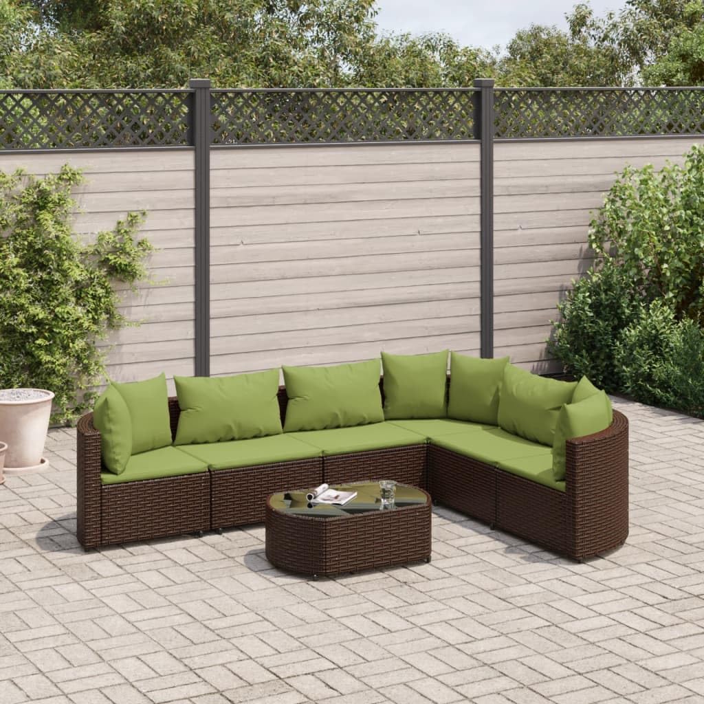 Furniture Sets 7 Piece Patio Sofa Set with Cushions Brown Poly Rattan,Luxurious Outdoor Sofa Set with Poly Rattan Frame and UVResistant Cushions for Garden Patio Terrace Garden Conversation Sets