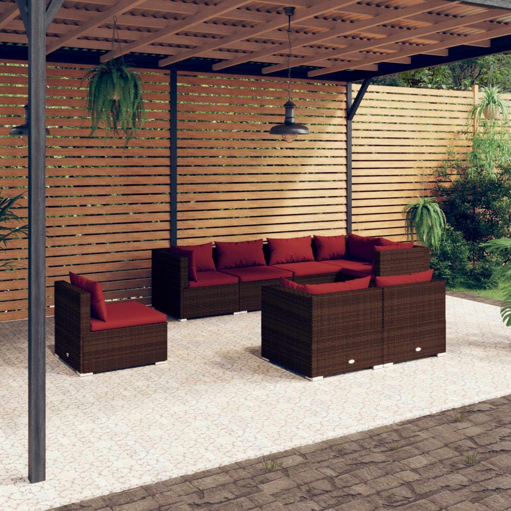 Furniture Sets 8 Piece Patio Lounge Set with Cushions Poly Rattan Brown,Stylish and Durable Patio Lounge Set with Rattan and Comfortable Cushions Garden Conversation Sets