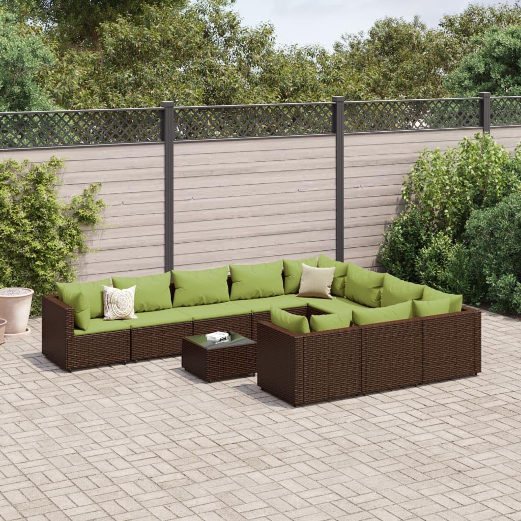 11 Piece Patio Sofa Set with Cushions Brown Poly Rattan,Versatile Patio Furniture Set with Durable PE Rattan for Outdoor Relaxation and Comfort Furniture Sets for Patio, Lawn & Garden