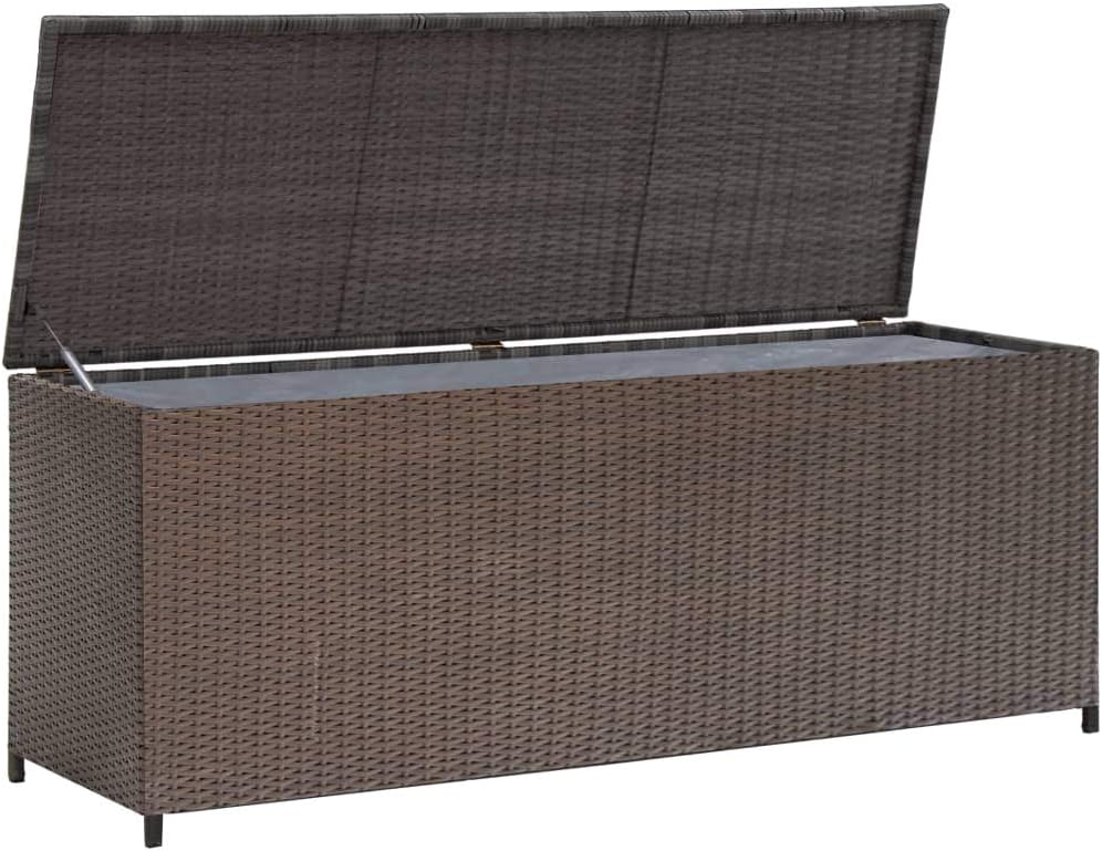 Outdoor Patio Rattan Storage Box with Lid, Deck Box Storage Container for Cushion, Pillows, Garden Tools (Brown)