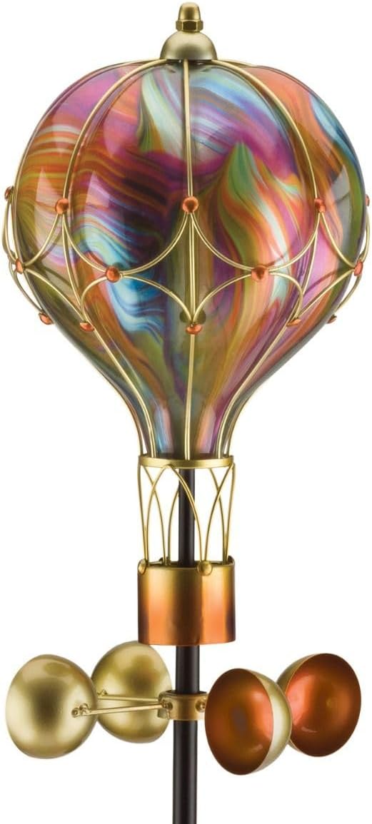 Regal Art & Gift Swirl Balloon Spinner, 62-Inch Solar Garden Stake - Metal Wind Spinner with Solar Light - Outdoor Kinetic Garden Sculpture for Yard Art, Patio & Lawn Décor - Orange