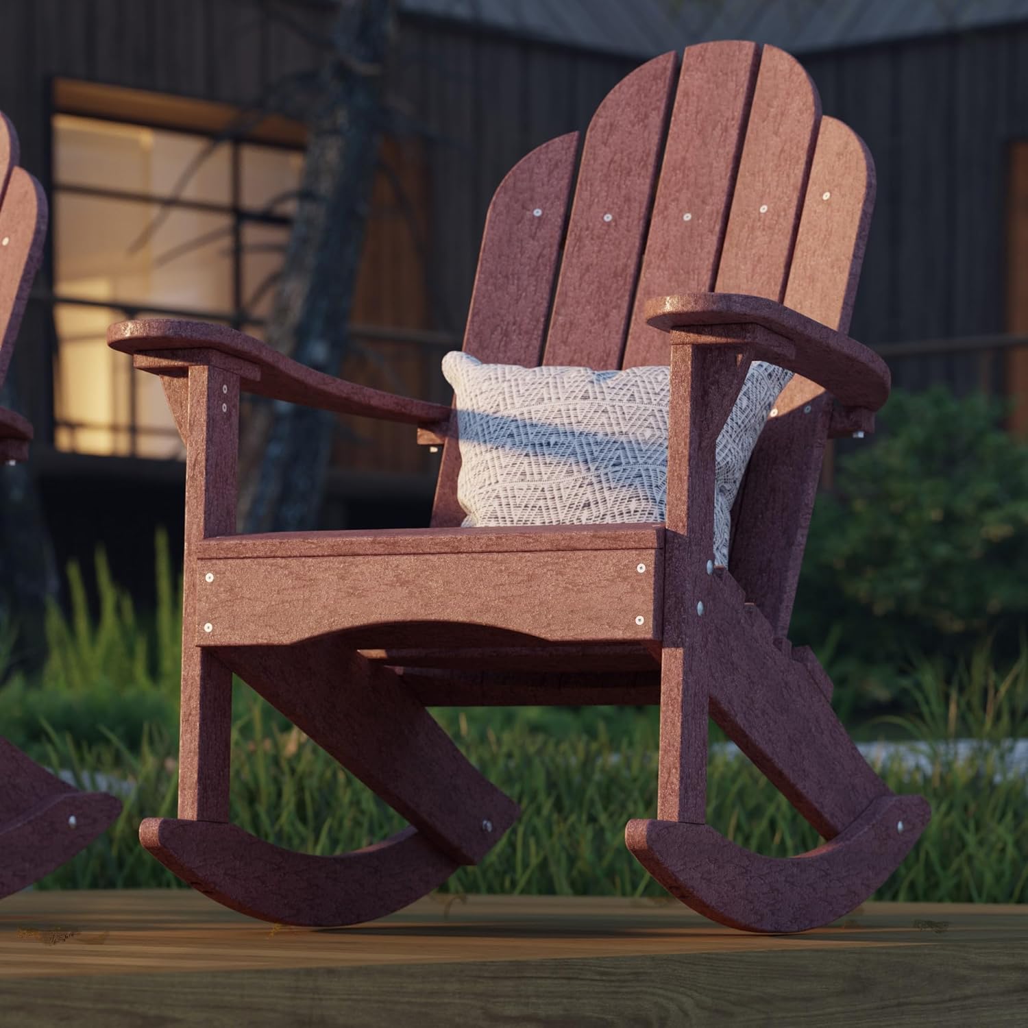 Wildridge Classic Adirondack Rocking Chair, Cherrywood - Outdoor Weather Resistant HDPE Rocking Chair for Patio, Deck, Fire Pit
