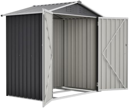 Metal Outdoor Storage Shed 6 x 4 FT Metal Shed with Lockable Door,Waterproof Garden Tool Shed Storage House for Backyard Patio Lawn,Gray