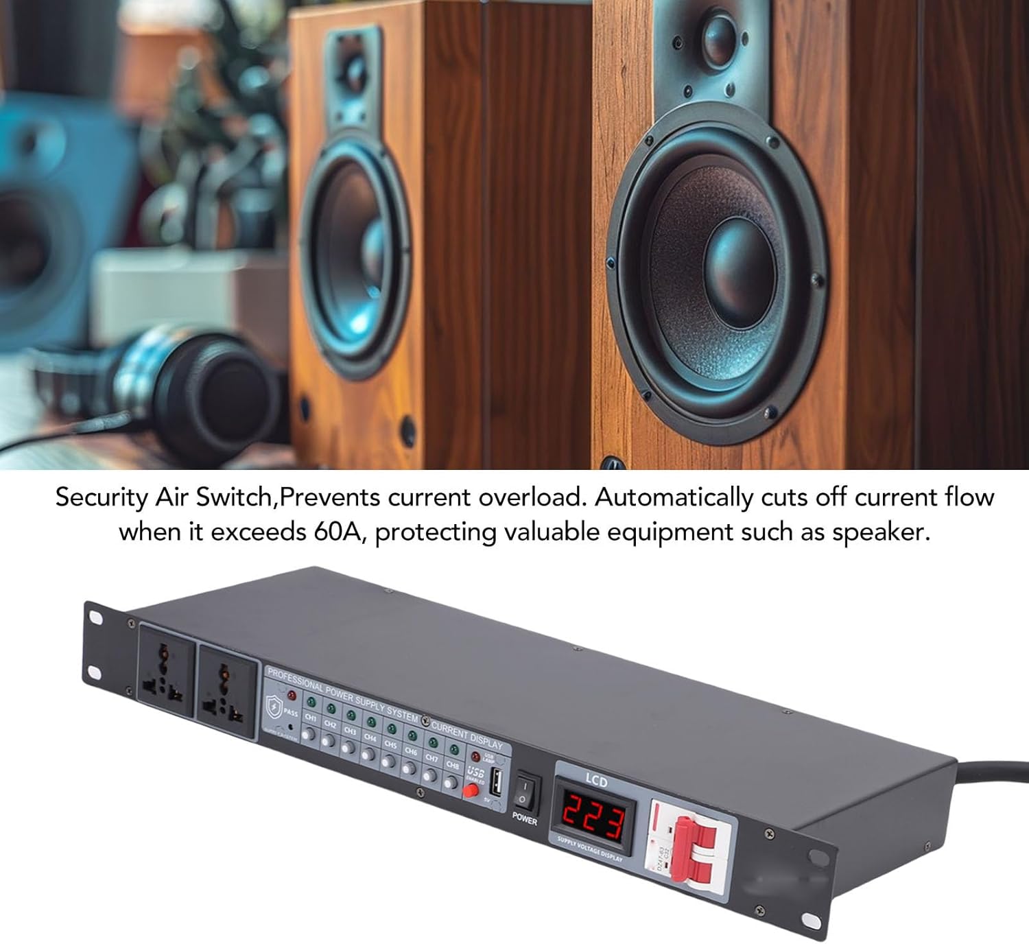 10 Channel Power Sequencer, Digital Voltage Display Rack Audio Controller Regulator for Stage Home Theater Use, Power Conditioner and Sequencer Surge Protector (US Plug)