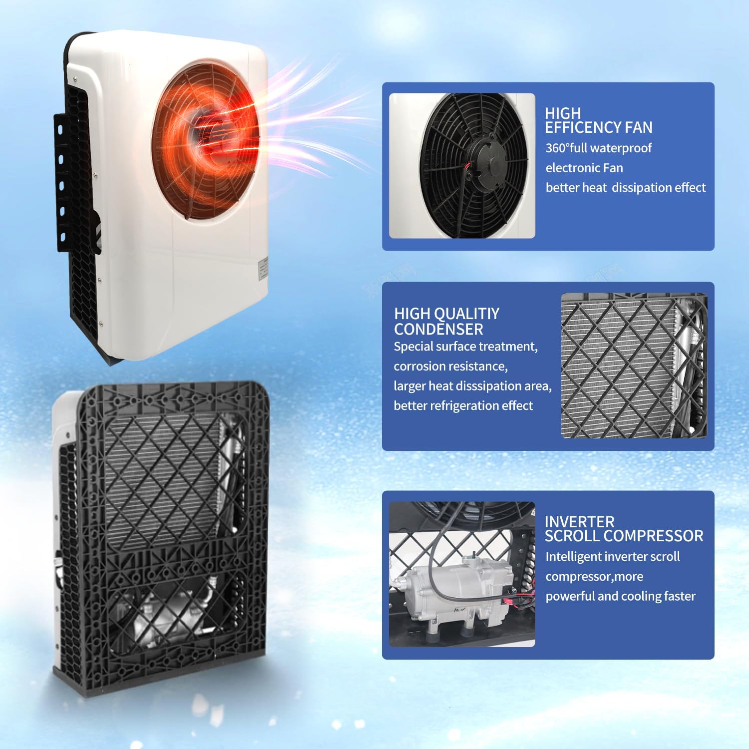 12V DC Air Conditioner Truck Air Conditioner for Rvs, Trucks, Construction Vehicles etc, Electric Split Parking A/C Silent Air Outlet Fast Cooling 10500BTU