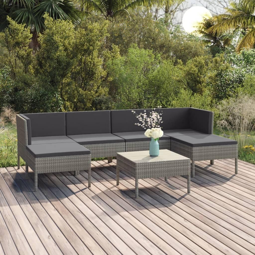 7 Piece Patio Lounge Set with Cushions Poly Rattan Gray,Premium Outdoor Lounge Set: Relax and Enjoy Your Patio or Garden Patio Furniture Sets, Outdoor Furniture Sets