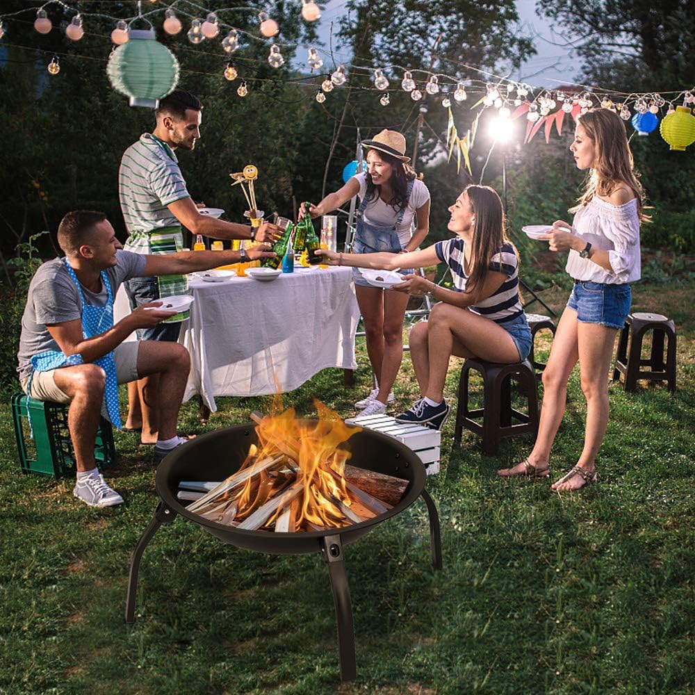 Outdoor Fire Pit Fireplace Portable Firepit Iron Brazier Wood Burning Coal Pit Fire Bowl Stove with Mesh Screen Lid Poker for Camping Patio Garden Backyard Beach Picnic (21.65