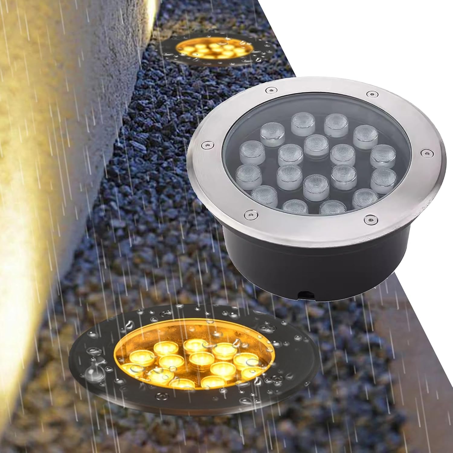 Outdoor Underground Light Round Landscape Lamp IP66 Waterproof Embedded LED Ground Lights AC85-110V for Walkway Decks Pathway Yard Stairs Fences Decorations Landscape Light