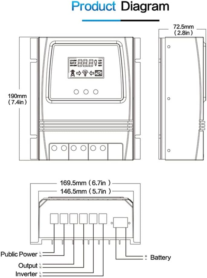 Intelligent Power Transfer Controller DC 12V 24V 48V AC 110V 220V Automatic Switch Solar Wind System