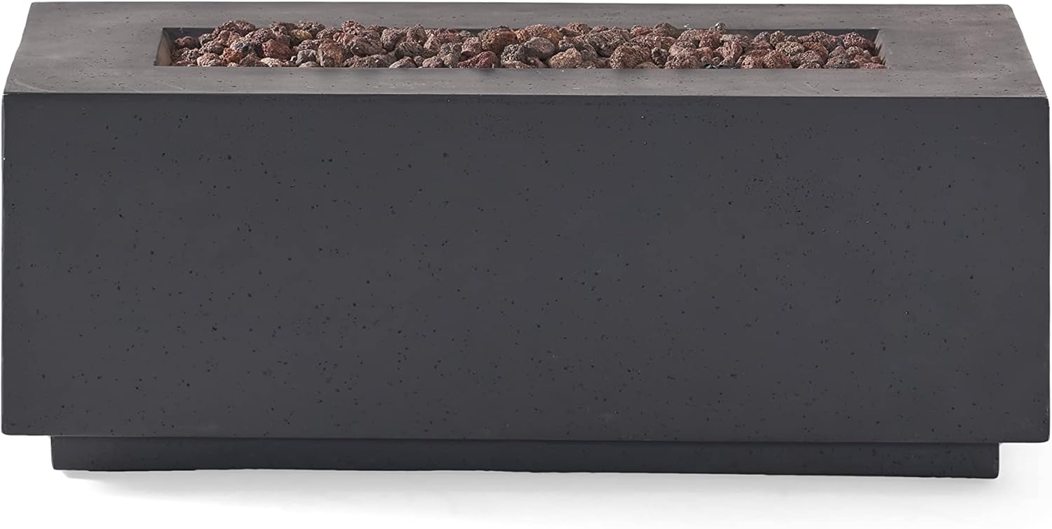 Christopher Knight Home Aidan Outdoor 40,000 BTU Rectangular Fire Pit (No Tank Holder) - Lightweight Concrete - Dark Gray