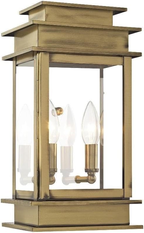 Livex Lighting 2014-01 Transitional Two Light Outdoor Wall Lantern from Princeton Collection in Brass-Antique Finish,