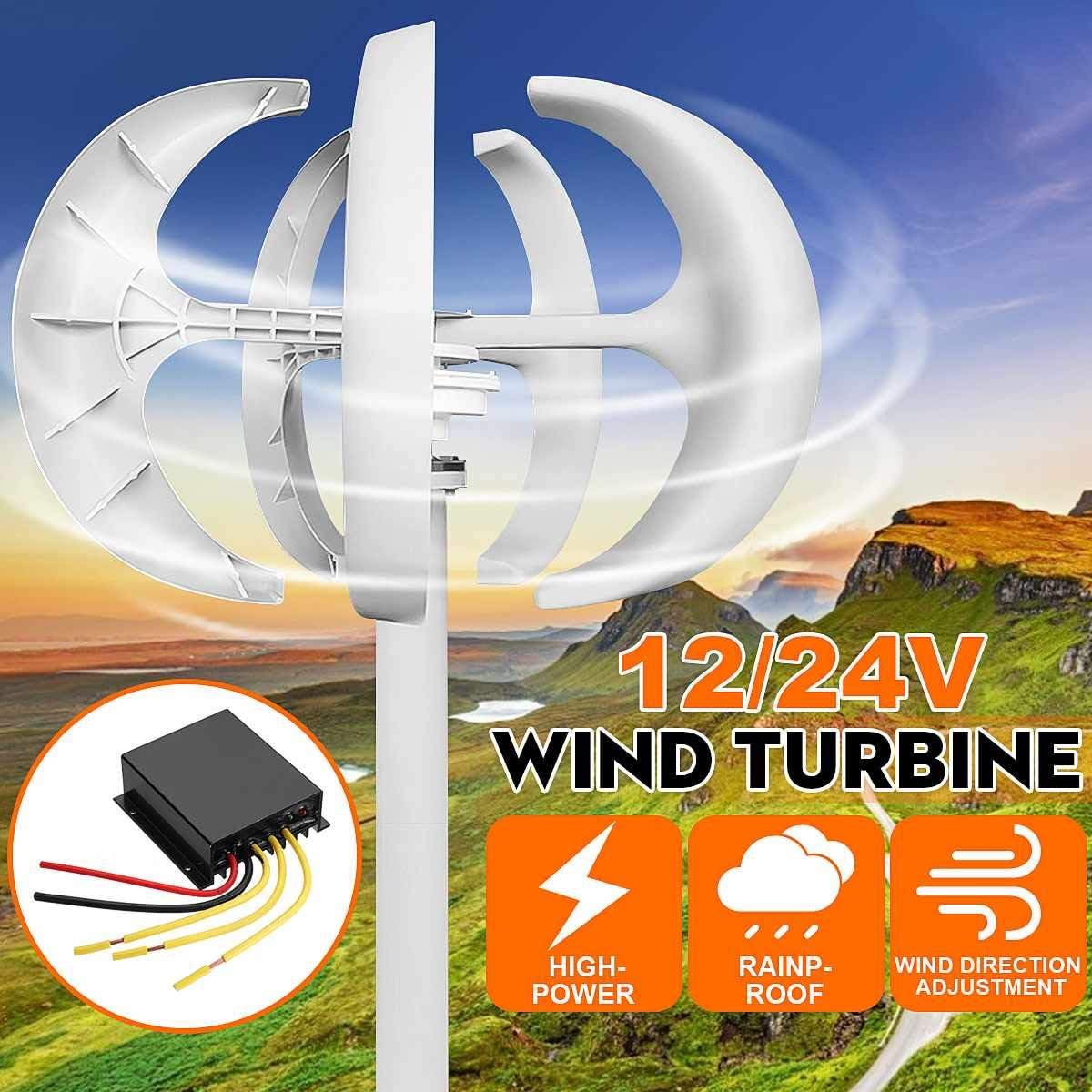 2000W Vertical 12V 24V 48V Wind Turbine Generator with MPPT Controller and 5 Blades Low Noise Lanterns Wind Power Generator for Home Use (White)