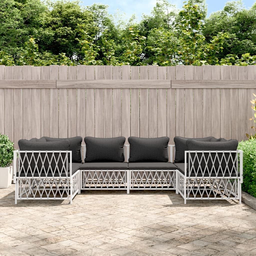 6 Piece Patio Lounge Set with Cushions White Steel,Versatile Garden Furniture Corner Sofa Set with Comfortable Cushions and Durable Steel Frame Furniture Sets for Patio, Lawn & Garden