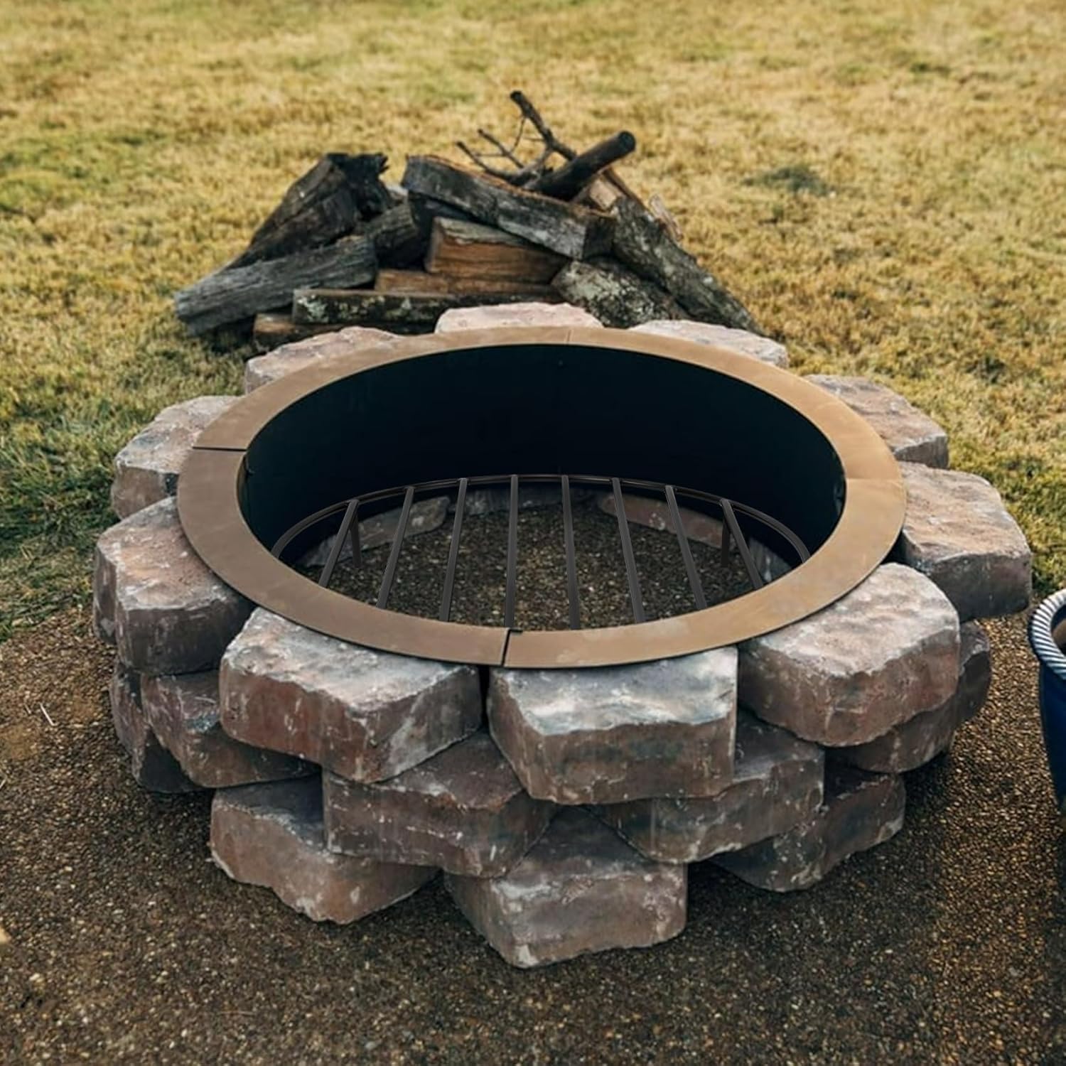 only fire Round Fire Pit Grate with 4 Legs for Outdoor Campfire Grill Cooking, 30 Inch