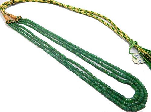 emerald Necklace 18 inch Long,Beads size 3-7 mm Rondelle Faceted Green Beads 3 strands Necklace