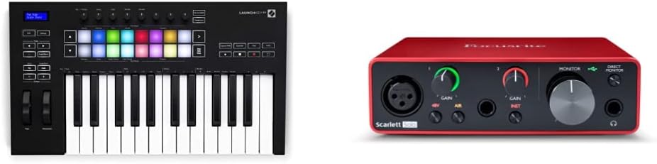 Novation Launchkey 25 [MK3] MIDI Keyboard Controller for Ableton Live & Focusrite Scarlett Solo 3rd Gen USB Audio Interface, for the Guitarist, Vocalist, Podcaster or Producer — High-Fidelity