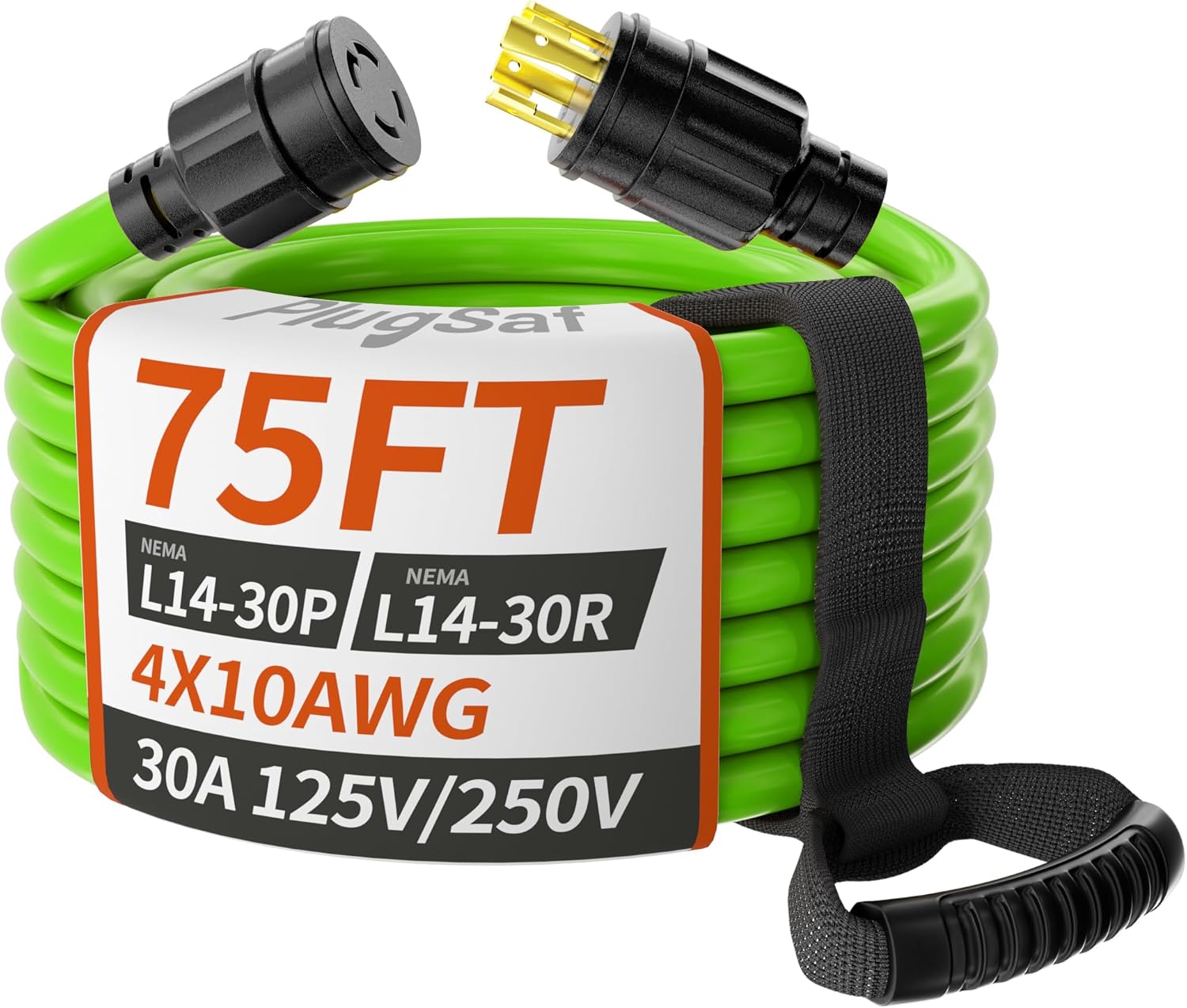 75FT 30 Amp Generator Extension Cord 4 Prong, NEMA L14-30P/L14-30R 10 Gauge STW 125/250V Twist Lock Generator Cord Heavy Duty, Green ETL Listed