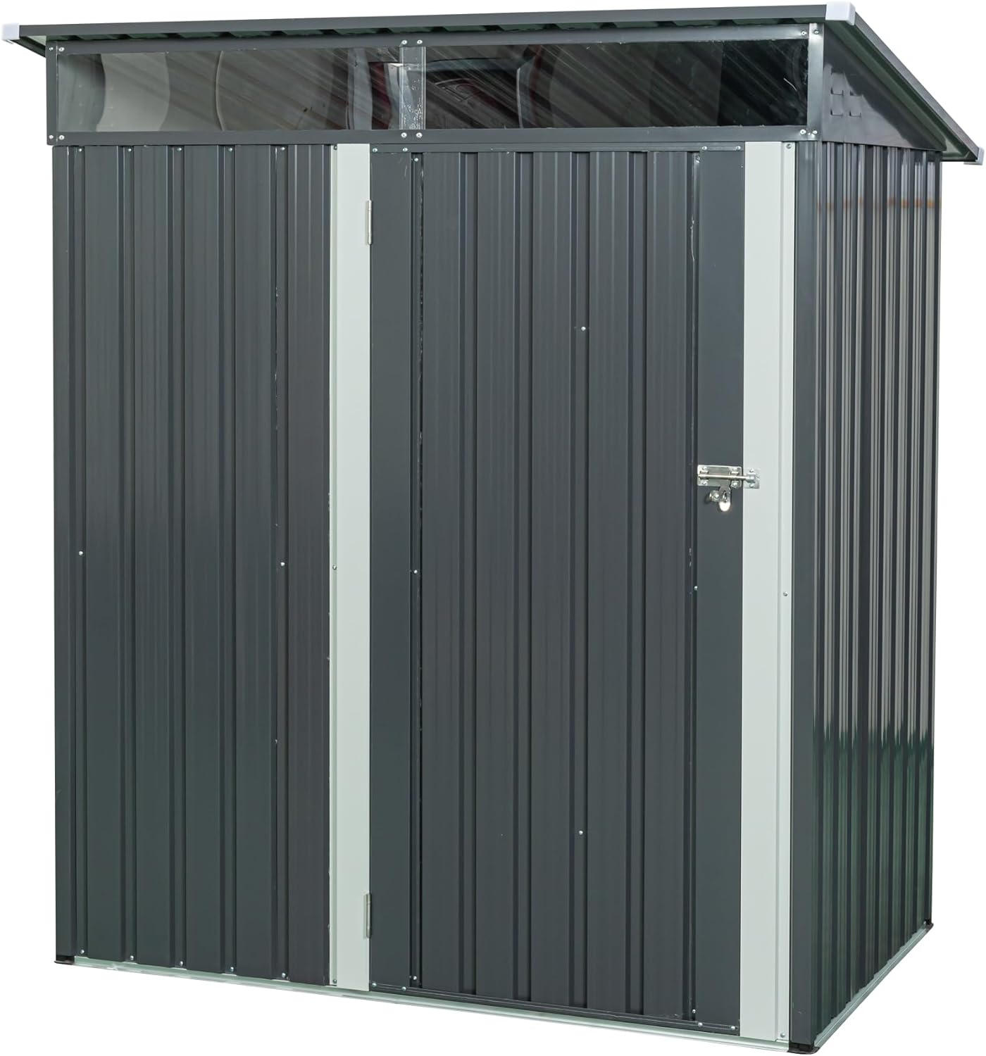 5 x 3 FT Outdoor Storage Shed, Metal Garden Shed with Hinged Door, Tool Shed Tiny House Vertical Outside Storage Building for Backyard, Gray