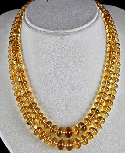 2 Line Natural Yellow Citrine Round Beads Necklace 15 INCHES 12.5 MM to 8 MM