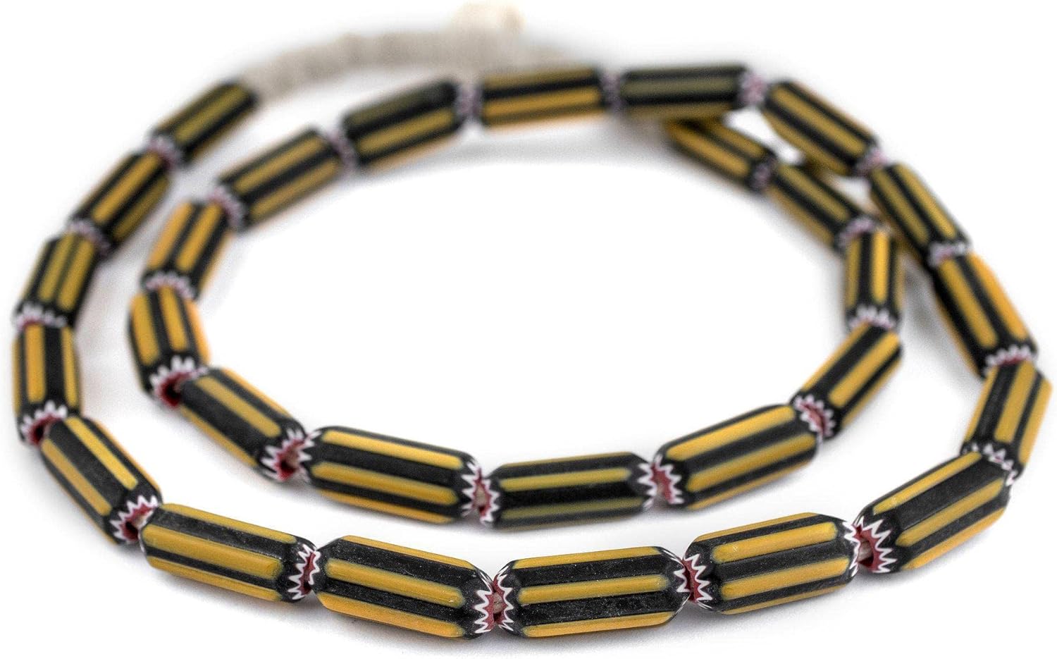 The Bead Chest Yellow Jacket Chevron Beads 10mm Nigeria African Cylinder Glass Large Hole 28 Inch Strand Handmade