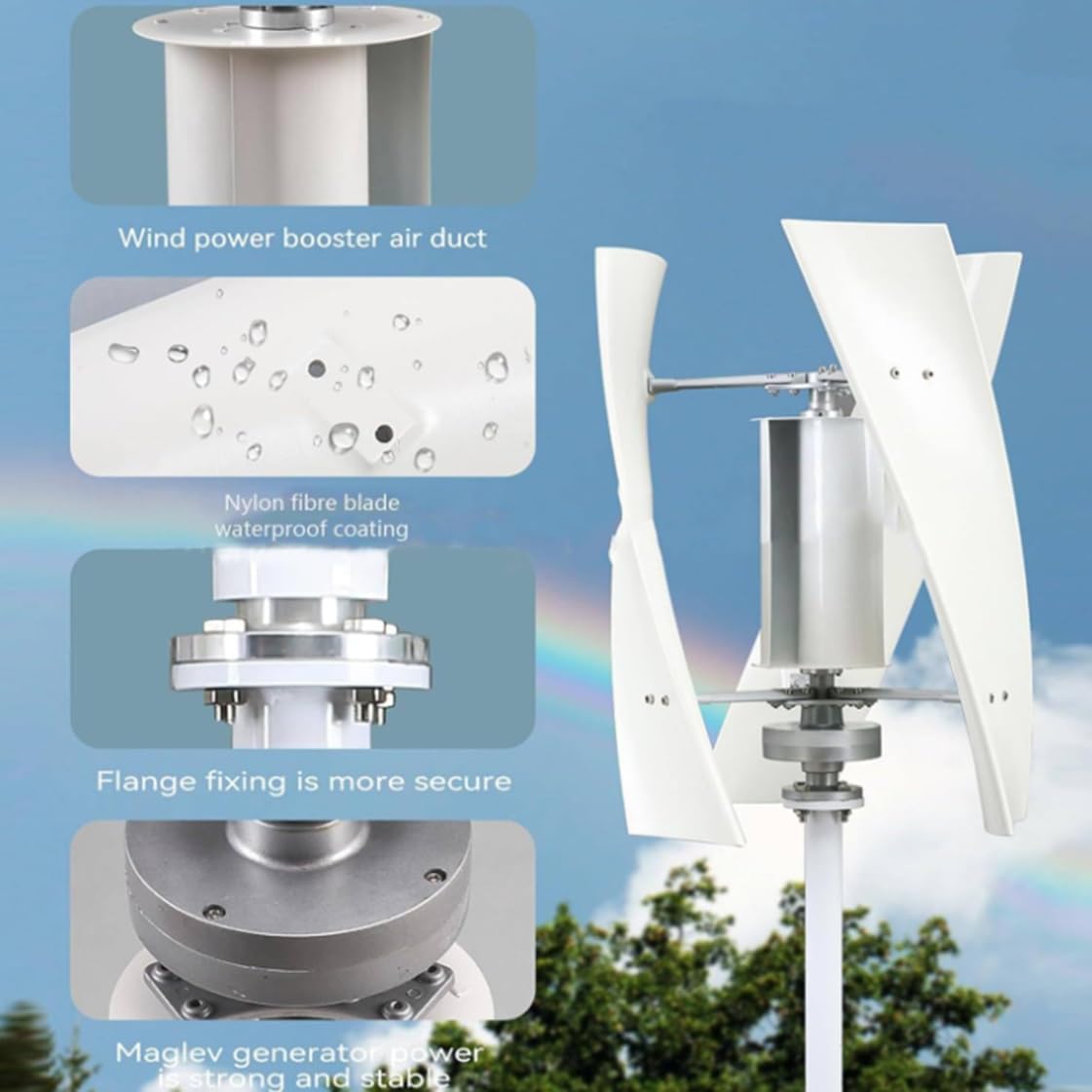 3000W/8000W Vertical Wind Turbine Generator - Noiseless 12V/24V/48V Home Portable Wind Energy System with MPPT Controller for Renewable Energy Solutions