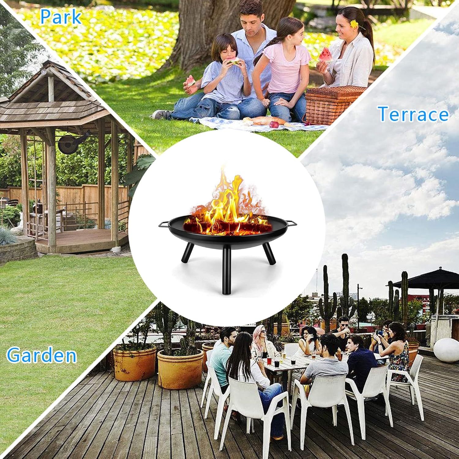 Outdoor Fire Pit Bowl, Wood Burning Firepit, DIY Round Metal Heating Basin, Charcoal BBQ Grill for Backyard,Garden,Patio, Bonfire