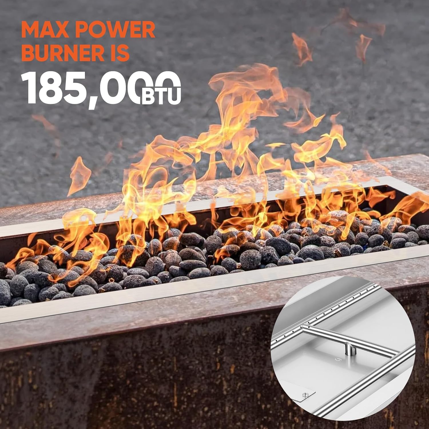 Dollate Drop-in Fire Pit Kit 48 x 14 Inch, Rectangular Fire Pit Insert H Burner with Spark Ignition and Propane Hose Kit, Fire Pit Pan for Indoor or Outdoor Decorative Fireplace