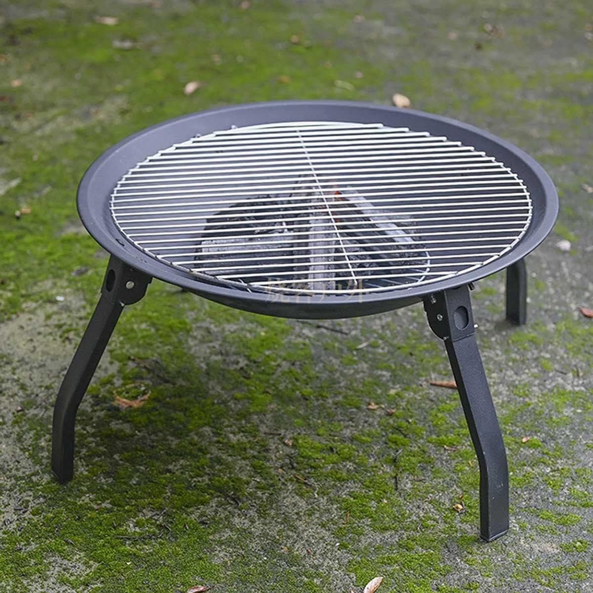 Portable Folding Fire Pit Outdoor Multifunction Fire Pit Bowl BBQ Grill with Mesh Spark Screen Cover for Backyard Camping Picnic Bonfire Garden Patio Brazier